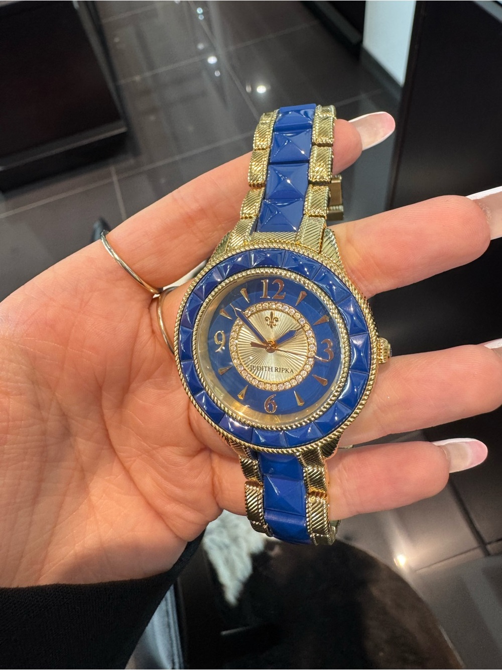 New Judith Ripka Gold-Tone & Cobalt Blue Ceramic Link Bracelet Watch